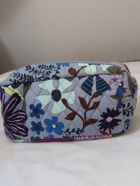 Vera Bradley Gray Floral Quilted Makeup Bag with Blue & Pink Accents
